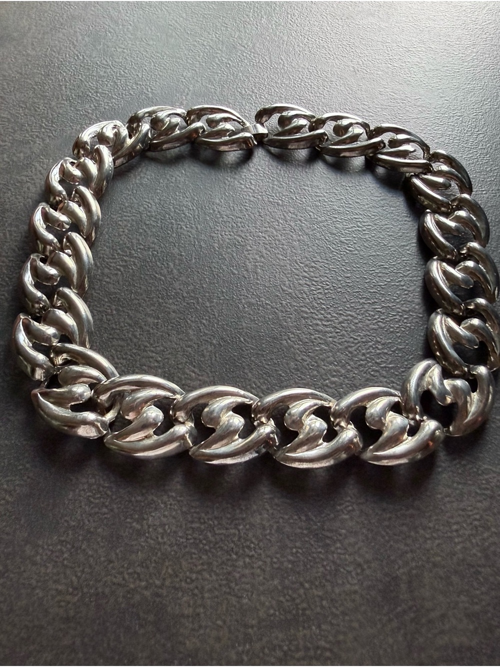 Vintage Chunky Silver Braided Link Chain Choker Necklace